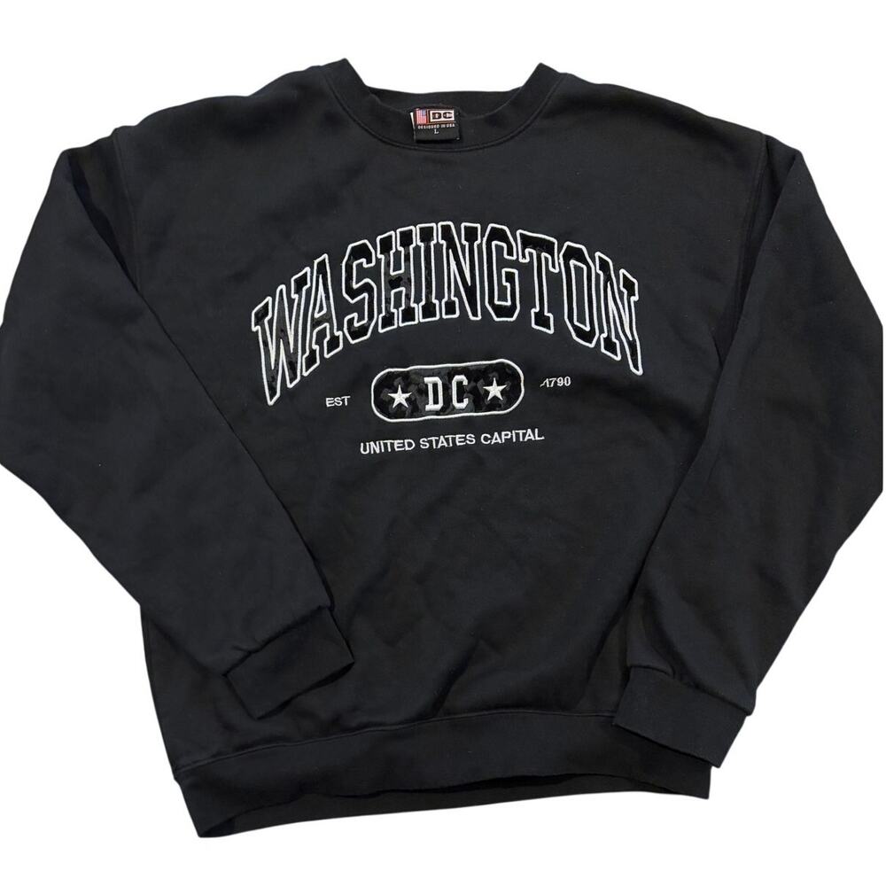 Washington DC Embroidered Crewneck Sweatshirt‎ Mens Large Black USA Cotton Blend